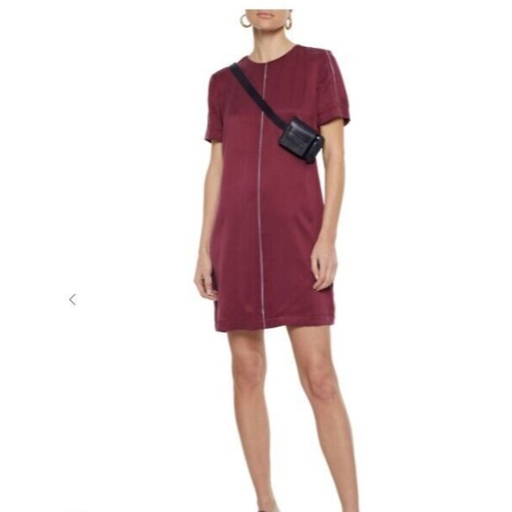Size Large Equipment Maroon Silk Blend Short Shift Dress, Fall, Minimalistic